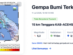 Gempa 5,2 SR Guncang Aceh Selatan, Getaran Terasa Hingga di Sumut